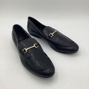 H&M Unisex Black Leather Loafers Gold Accent Size 42